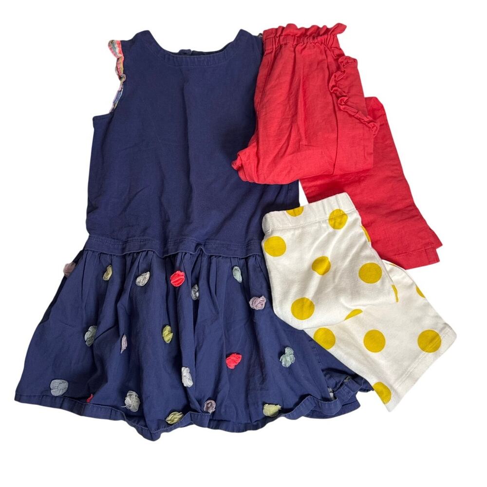 Mini Boden Girls Sz 6 Bundle Lot Blue Pom Pom Dress Linen Pants Polka Dot Shorts